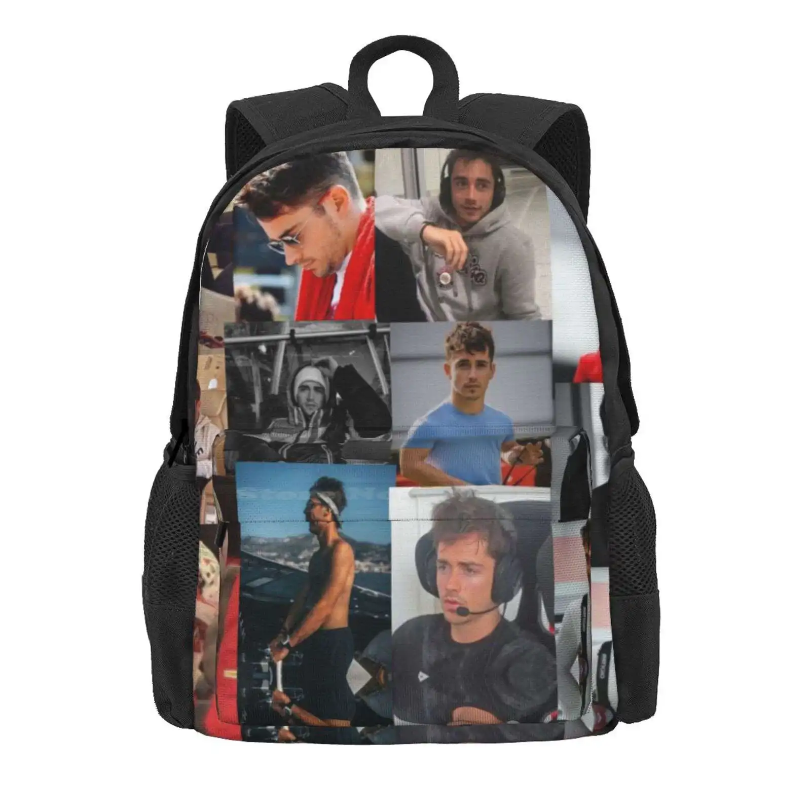 Charles Leclerc Picture Collage Hot Sale Schoolbag Backpack Fashion Bags Tifosi Charles Leclerc Fan Art Funny Cute Races Racing