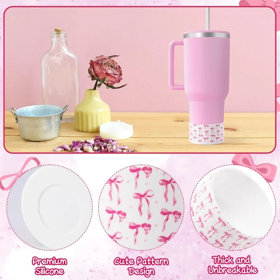 Coquette الوردي القوس سيليكون التمهيد لكوب 30 40 أوقية المضادة للانزلاق سيليكون التمهيد ل IceFlow الوجه 30 20 أوقية زجاجات مياه أسفل Prot