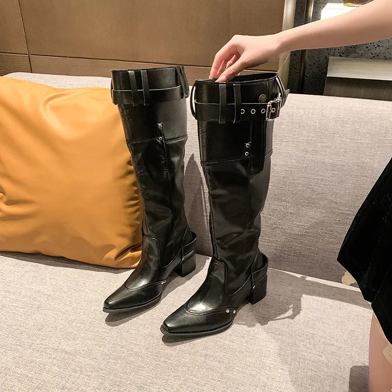 

The 2026 Spring and Autumn Collection of Fashionable Pointed-toe Boots for Women, with Thick Heels and Slimming Pleated Boots
