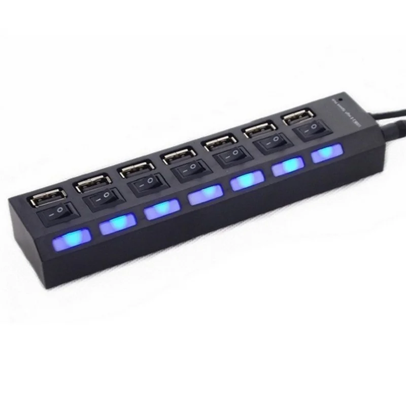B47C USB Hub موسع 7 منافذ محطة إرساء 5 قطع 7 منفذ Hub أبيض وأسود مع محور الضوء التبديل