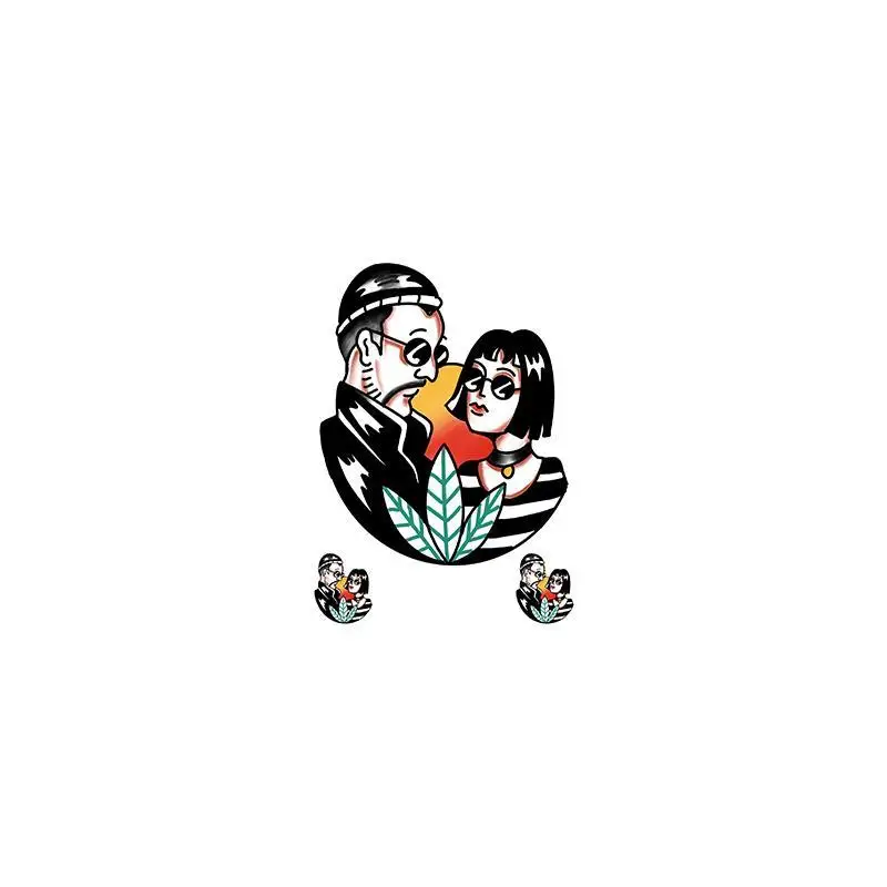 Anime Old School Vintage Couple Temporary Tattoos Cartoon Lover Tattoo Body Art Cool Waterproof Fake Tatoo Sticker for Woman Men