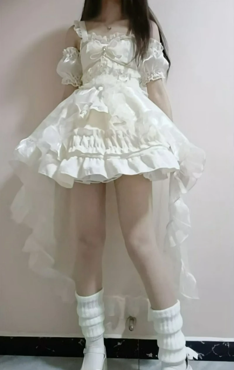 

Japanese Style Lolita Dress Women Sweet Cute Bow Flower Wedding Party Mini Dresses Gothic Sleeveless Y2k Dresses