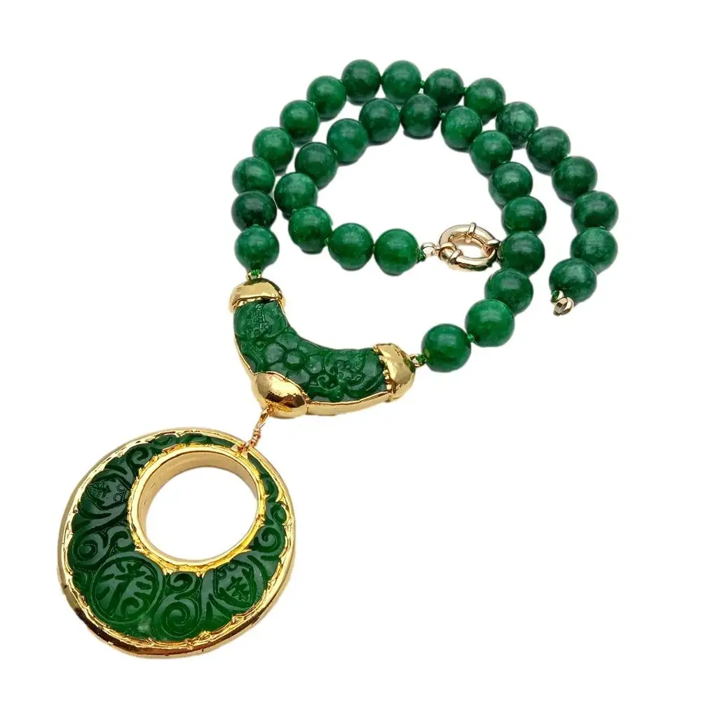 

Y.YING Green Jade Carved Pendant Choker Necklace Designer Women Jewelry