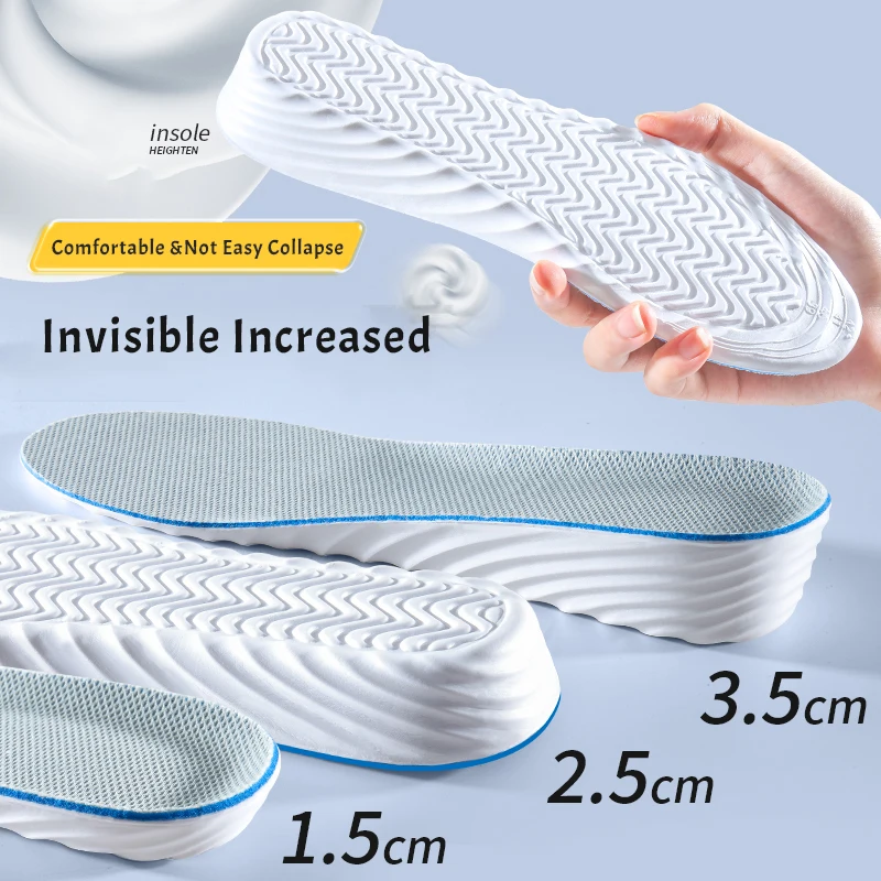 1.5-3.5cm Invisiable Height Increase Insoles for Women Men Shoes Sole Pad Breathable Shock Absorption Feet Care Cushion Insoles