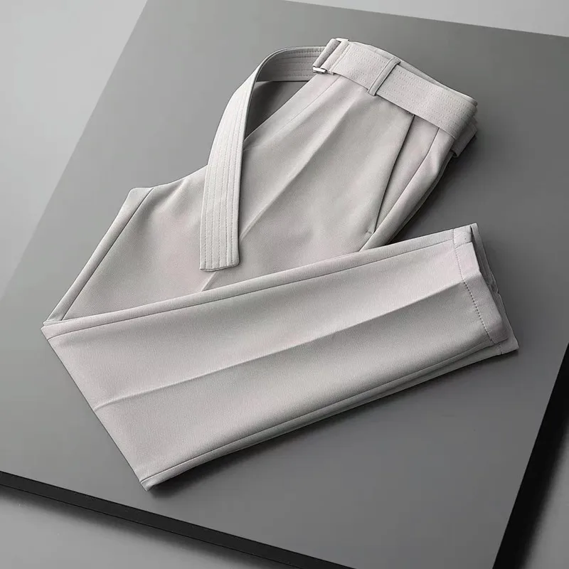 

Slim Fit Casual Suit Pants mid Waist Youthful Sle Small Footed Trousers for Other Casual Scenarios Summer Season Pure Color