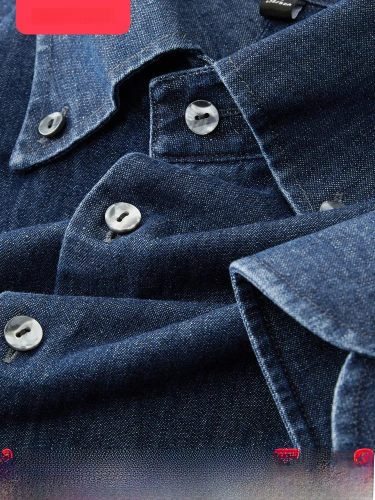 

Retro American Denim irt Men's Long Sve Autumn Winter Faion Casual Blue irt Youth Trendy round Ne Cotton Polyester