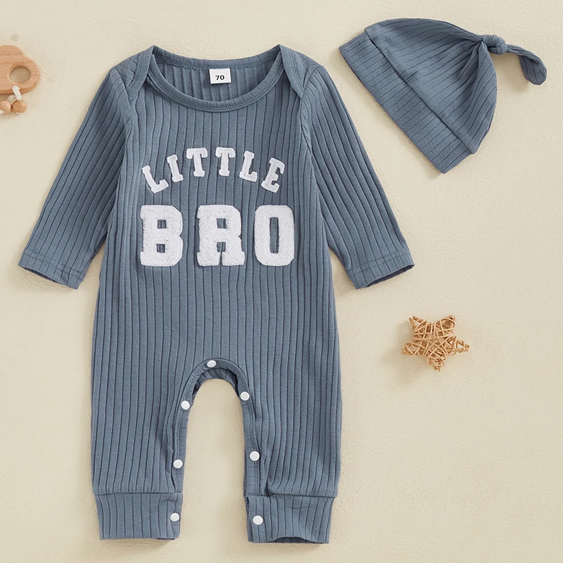 طقم بذلة للأولاد الصغار، رومبير بأكمام طويلة ورقبة دائرية مطرزة مع قبعة