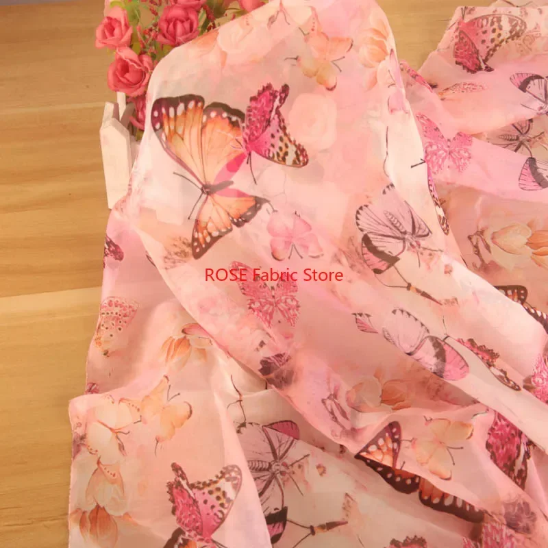 3D Butterfly Gradient Print Chiffon Fabric For Shirt,Wedding Dress, Summer Dress, Beach Dress