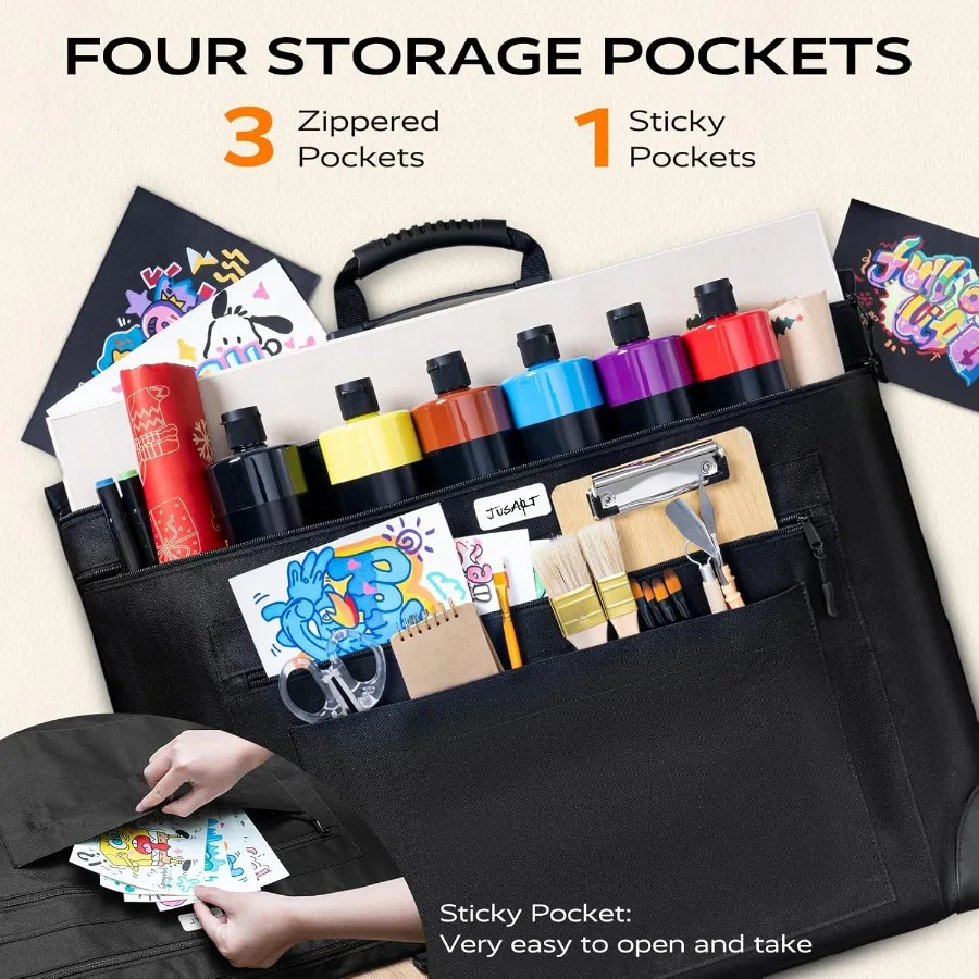 حقيبة محفظة فنية خفيفة الوزن مقاس 18 × 24 مع حزام كتف قابل للتعديل وزوايا جلدية للفنانين والطلاب حقيبة مقاومة للماء