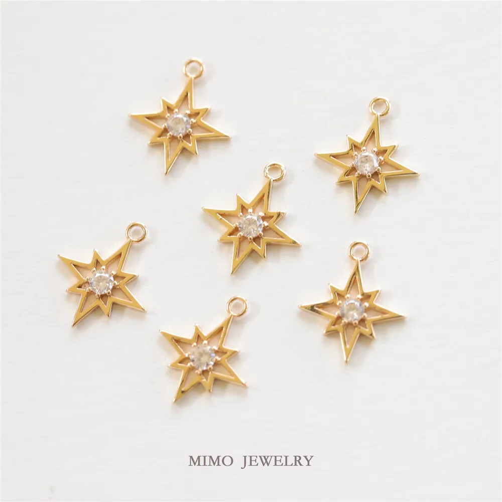 

Hollow Out Eight Pointed Star with Micro Inlay Zircon Stars Charm Pendants 14K Gold Color Jewelry Making Supplies Diy Accessorie