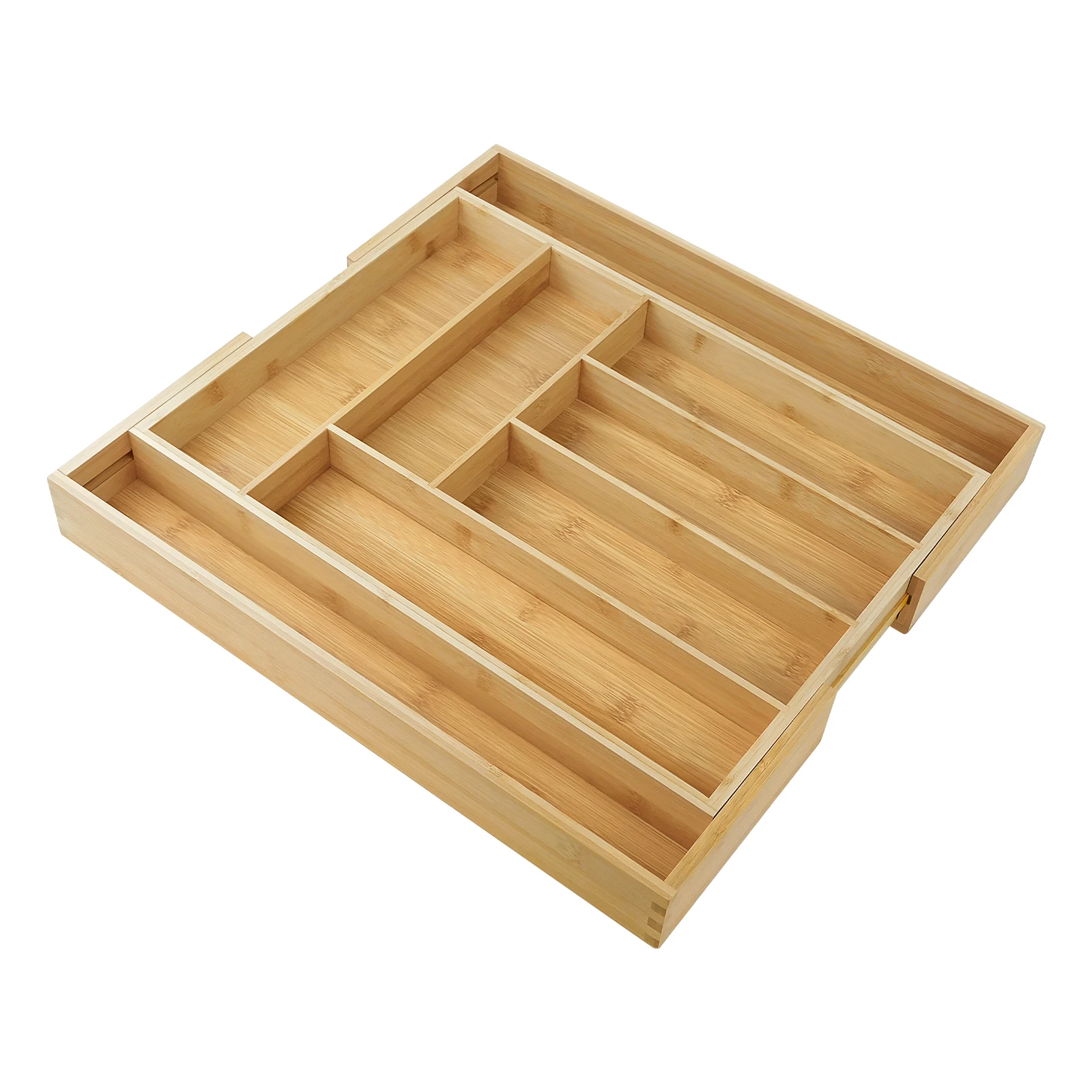 Bambus-Besteckkasten, erweiterbar von 32 x 43 cm auf 52 x 43 cm, 5 cm Tiefe, 6 bis 8 separate Fächer für Küche, Schlafzimmer, Büro – Detail 17