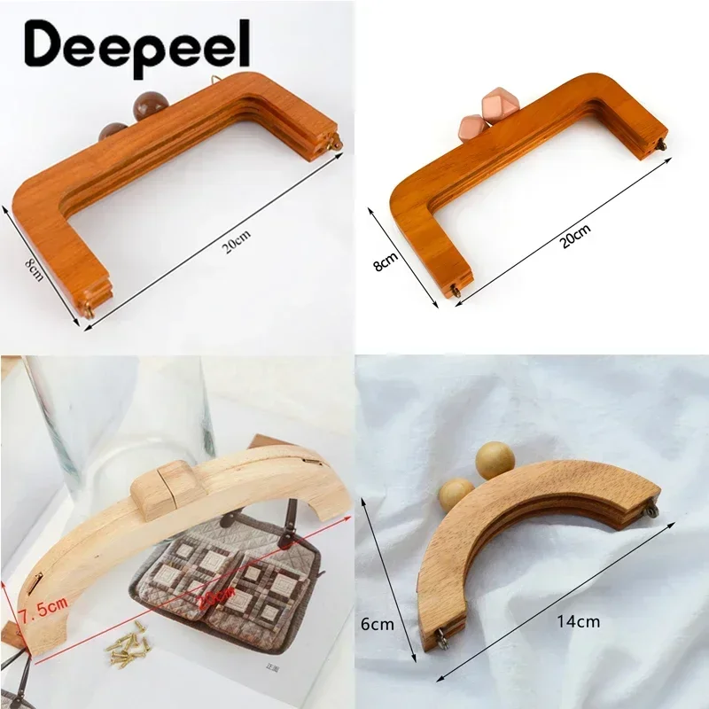 1Pc Deepeel Bag Wood Handle Wooden Bags Closure Kiss Clasp Purse Frames Lock Buckles Handles DIY Sewing Brackets Accessories