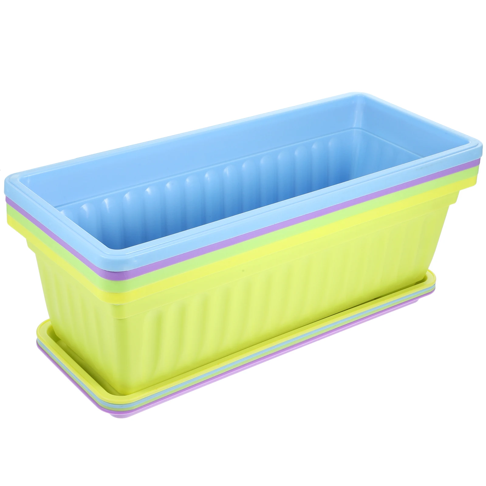 

4 set 17 Inch Rectangular Window Flower Pots with Tray for Balcony Garden Patio Planters Boxes Plastic Deck Rail Succulents