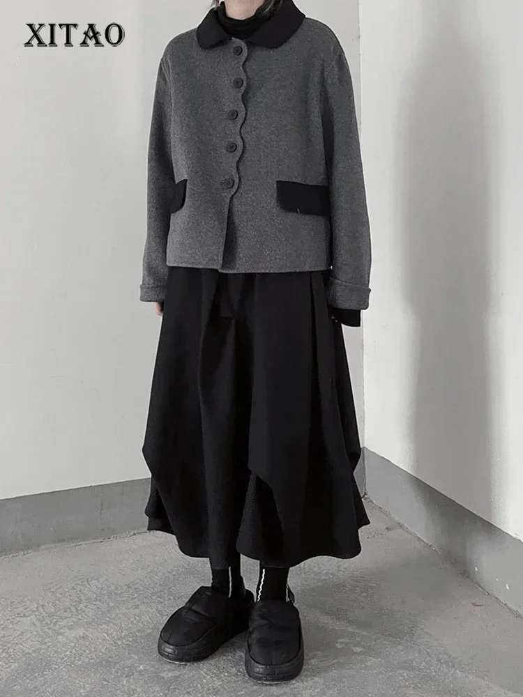 

XITAO Простота Повседневное смешанное пальто с отложным воротником и волнистой планкой, однобортное, прямое, темпераментное, элегантное пальто FBB1345