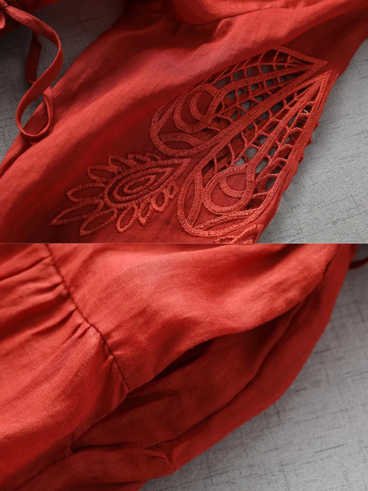 French Style Vintage Hollow Out Lace Women Dresses 2025 New Summer Embroidery Elegant Fashion Office Lady Party Dresses Vestidos - Image 6