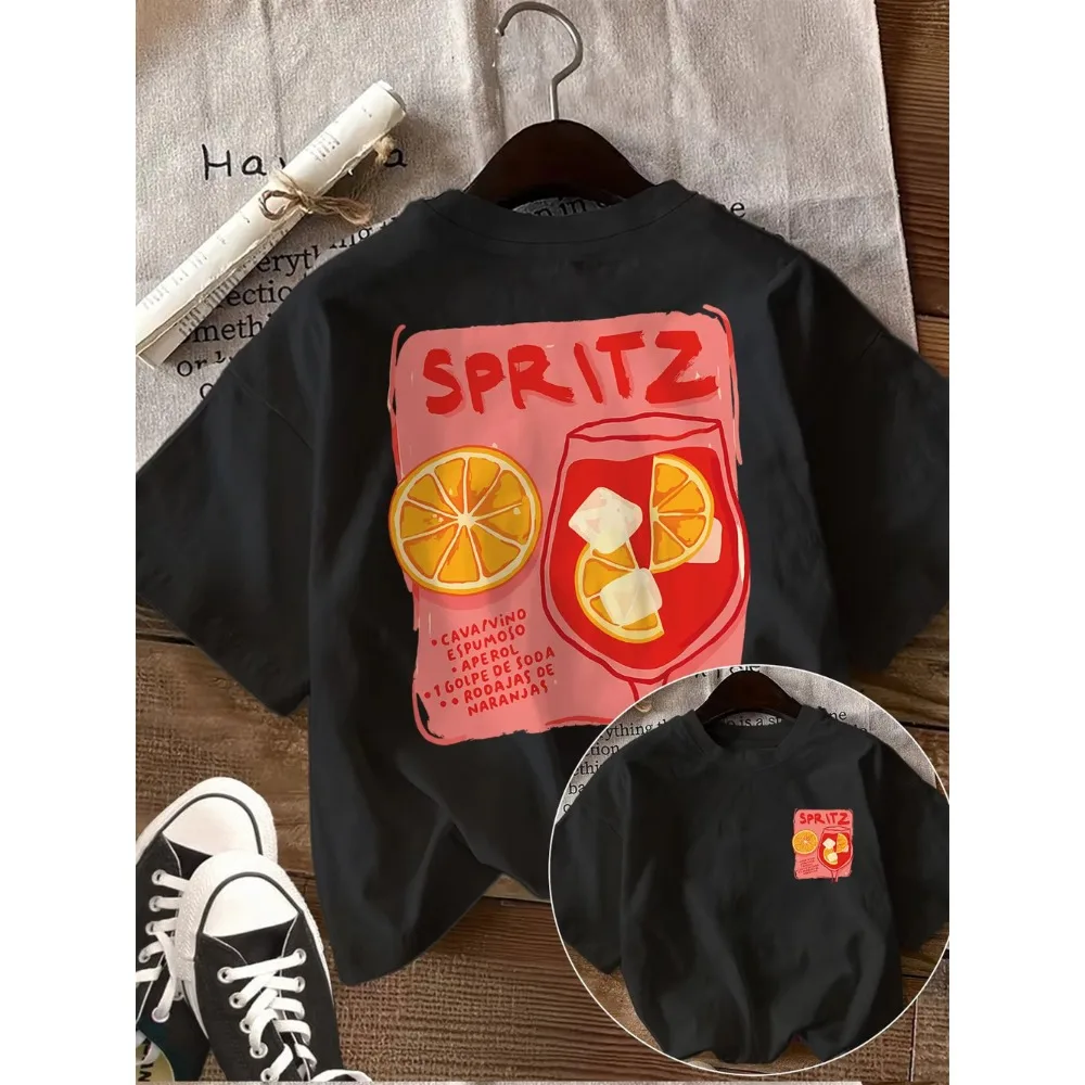 Aperol Spritz Recipe Graphic Cotton T-Shirt Mother Daughter Matching Tee Summer Orange Cocktail Harajuku White Tops Men Women