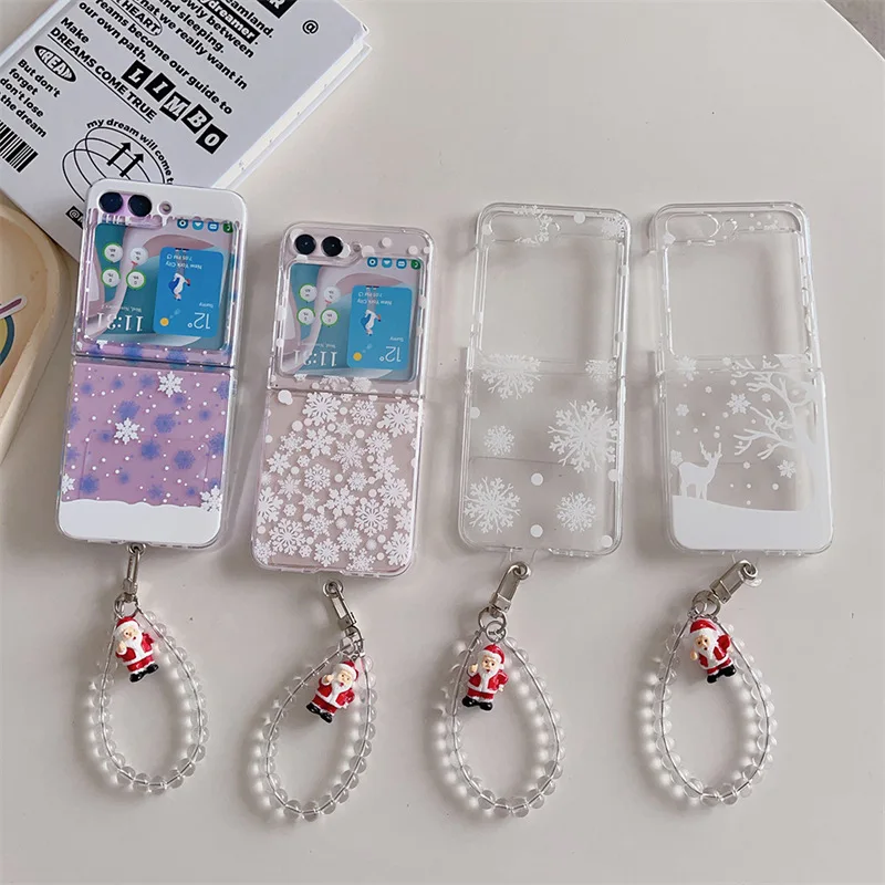 Christmas Snowflake Phone Case for Samsung Galaxy Z Flip 6 5 4 3 Protective Back Cover for ZFlip4 ZFlip5 ZFlip6 Case Shell