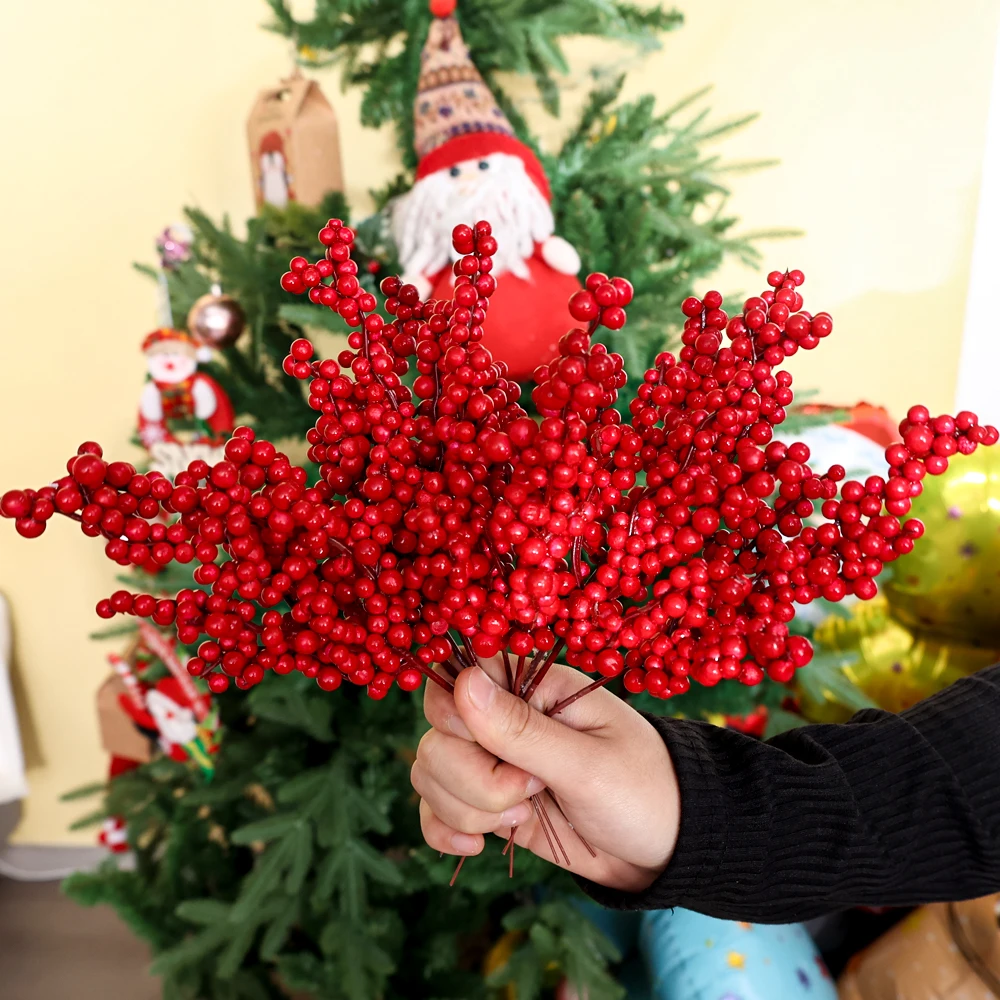 فروع التوت الاصطناعي عيد الميلاد محاكاة النبات الأحمر هولي بيري الجذعية الحلي DIY بها بنفسك شجرة عيد الميلاد إكليل الزهور ديكور الحفلات