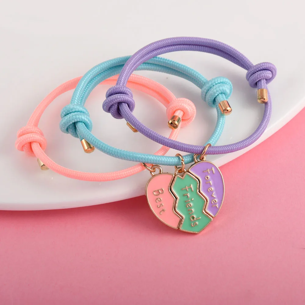Karsyngirl 3Pcs/set Heart-shaped Stitching Best Friend Forever Bracelet for Girls Fashion Friendship Gifts