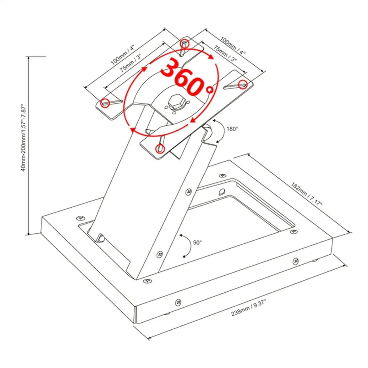 

360 ° Вращающийся 10-30-дюймовый сенсорный экран, настольное крепление, поворотная подставка для телевизора и небольшой держатель кронштейна для экрана для улучшенного просмотра