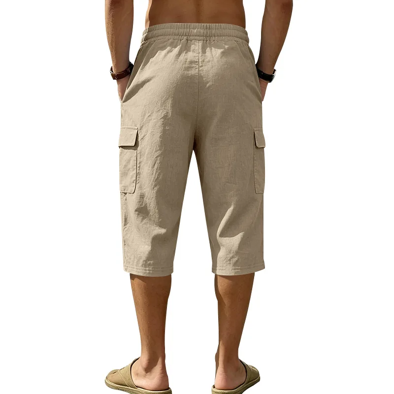 Europäische und amerikanische Sommer-Shorts aus Leinen für Herren, lässig, Outdoor, Arbeitskleidung, Pendler, Sport, Multi-Pocket, 7/8-Länge – Detail 29
