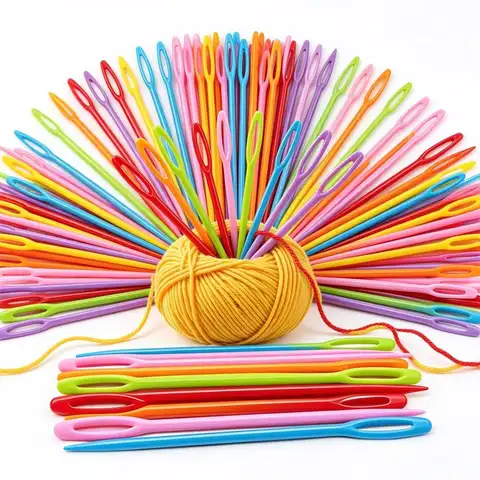 50/100/200pcs Safe Big Hole Plastic Sewing Needles, Threading Tool for Lacing Craft, DIY Embroidery & Yarn Knitting Projects XJM