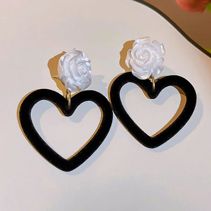 Vintage Punk Black Color Flower Drop Earrings For Women Exaggerated Gothic Geometric Butterfly Heart Wings Earring Party Jewelry image 5