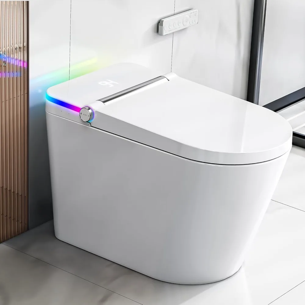 Smart Toilet with Built-In Bidet, Heated Seat, Warm Water and Dry, Simple Installation, with Foot Sensor and Night Light, Auto