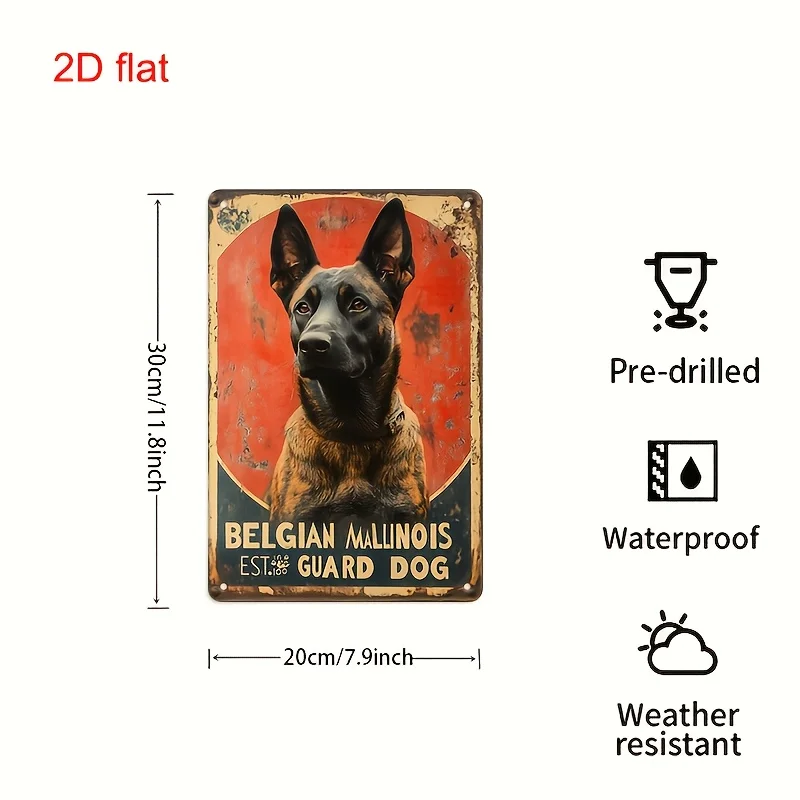 2D Flat, 1 2D Flat |Belgian Malinois Wall Decoration|Rust & Water - Proof, 7.9x11.8in (20x30cm), Ideal for Home, Office, Cafe, C