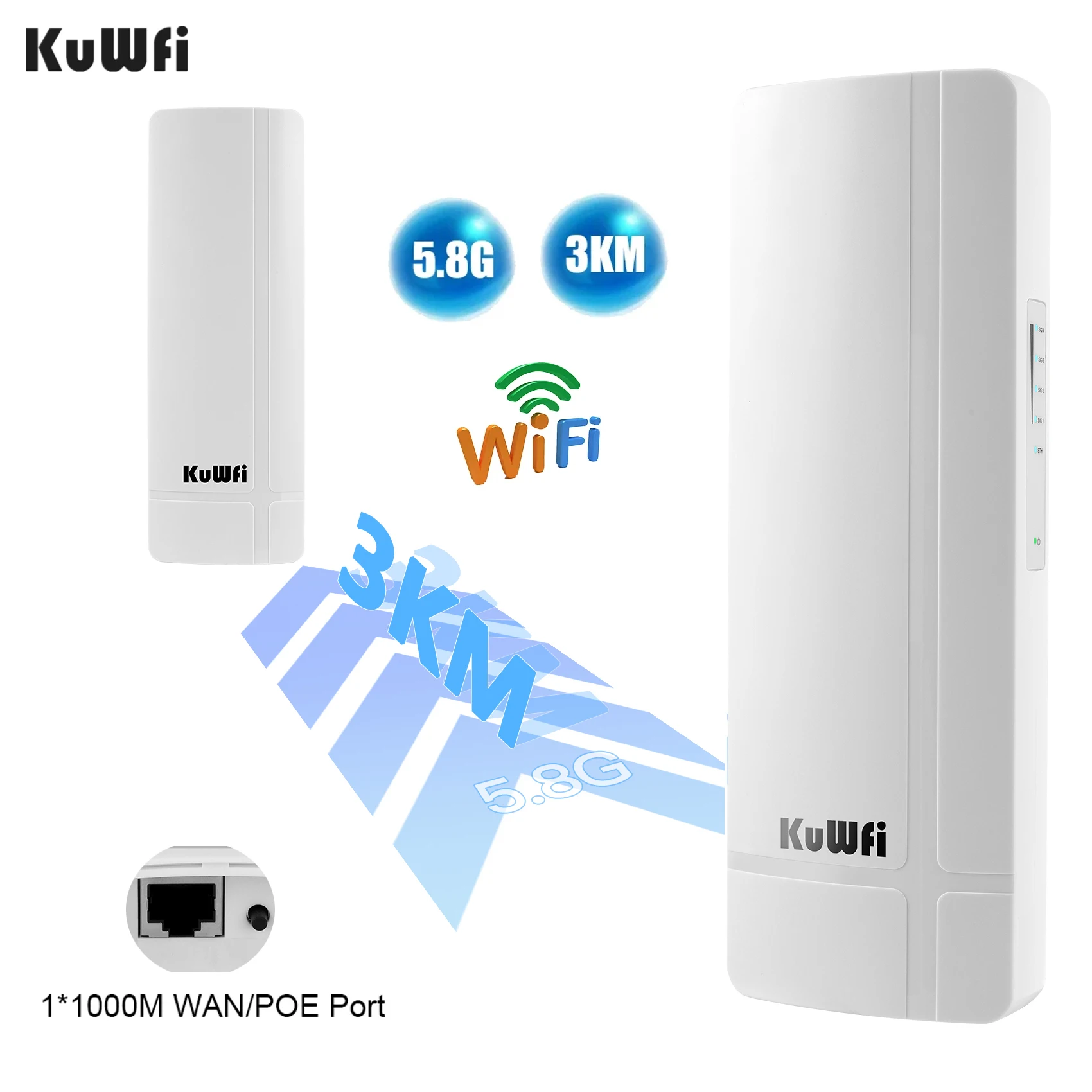 KuWFi 5.8G 900Mbps Outdoor Wireless CPE Bridge Gigabit POE WAN Port Wi-Fi Signal Amplifier Long Range Coverage 14dBi Antenna