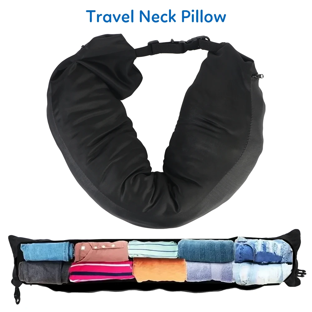 Fillable Clothes Neck Pillows Soft Tube Neck Pillow Travel Neck Pillowcase Packable Portable U Shaped Pillow