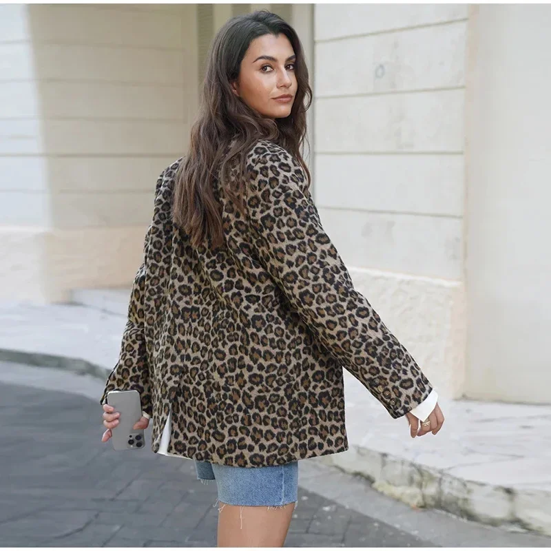 Chaqueta básica con estampado de leopardo para mujer, abrigo holgado de manga larga con botones, estilo informal, para otoño e invierno, 2024