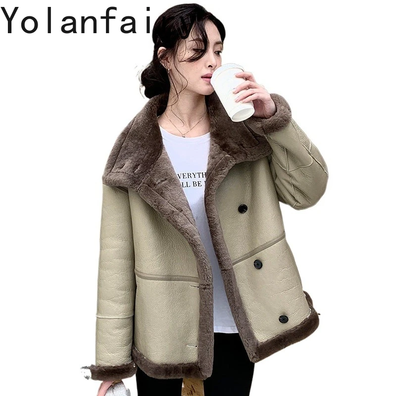 

YOLANFAIRY Natural Fur Coat Woman Winter Stand Collar Short Genuine Leather Jacket Women Elegant Real Lamb Fur Coats Hot Sale