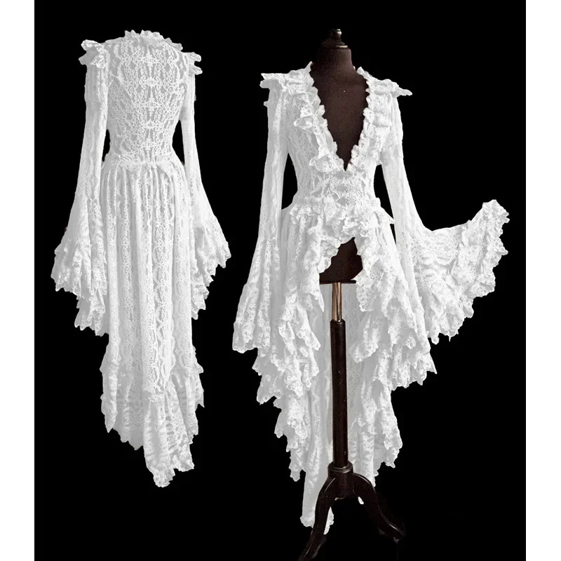 Women plus size s-5xl cosplay dress Gothic style thumbtical Halloween dress retro vintage solid lace correct cardigan cosplay