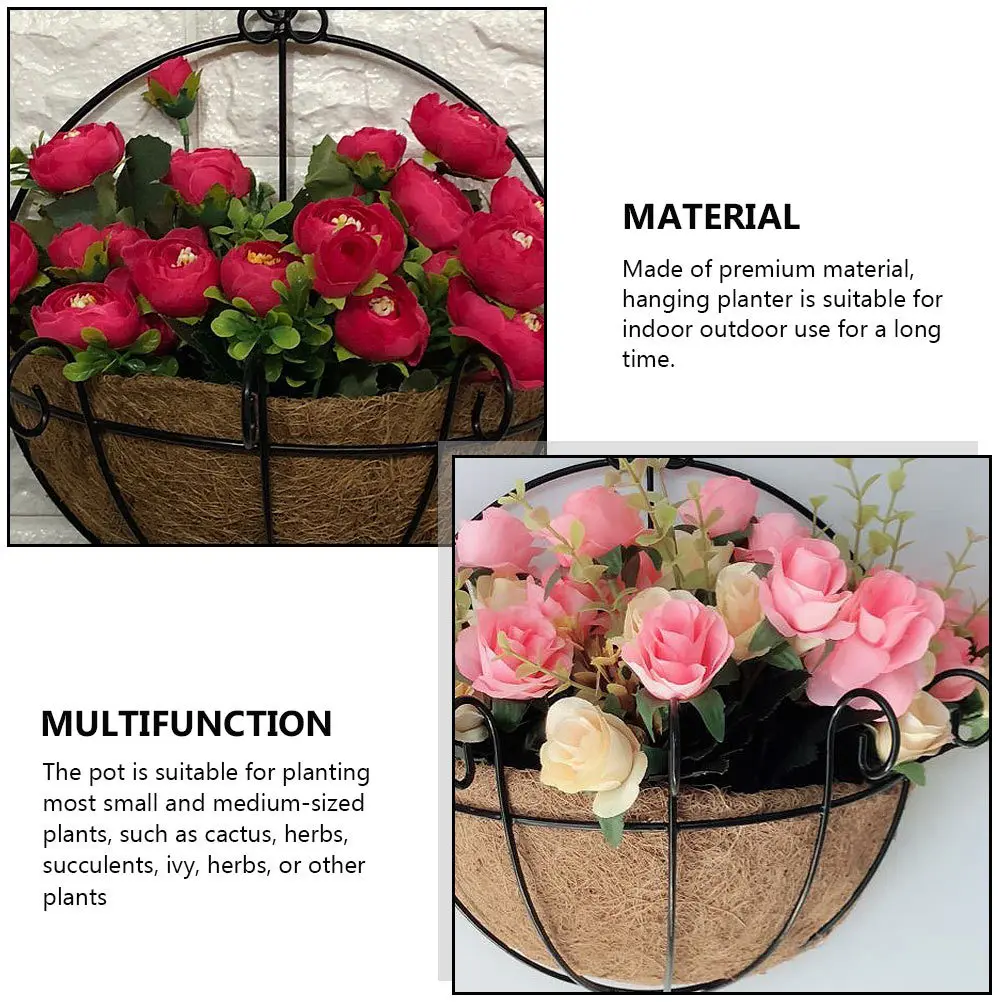 2 قطعة وعاء نبات معلق سلة زهور جوز الهند الزخرفية للداخلية في الهواء الطلق حديقة ديكور المنزل زارع معلق الحديد