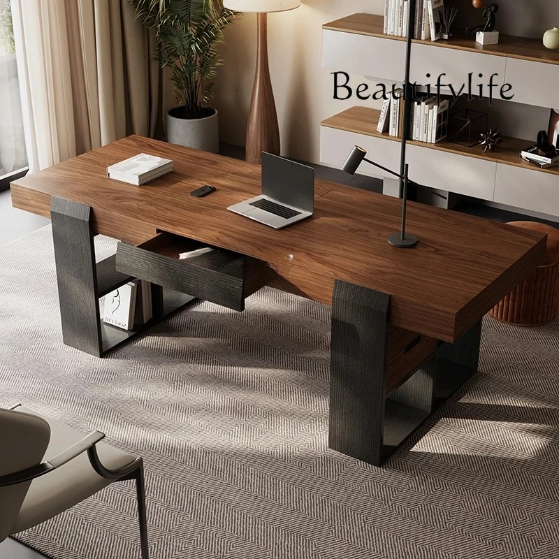 

Italian minimalist double office large desk desktop computer desk walnut color study writing desk