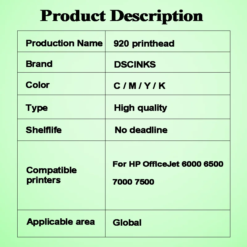 Cabezal de impresión estable para impresora hp 920, cabezal de impresión para hp OfficeJet 6000, 6500, 7000, 7500, 920