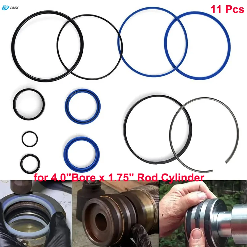 

ANX 11 Pcs/Set Hydraulic Log Splitter Cylinder Rebuild Seal Kit for 4.0"Bore x 1.75" Rod Cylinder Interior Accessories Parts