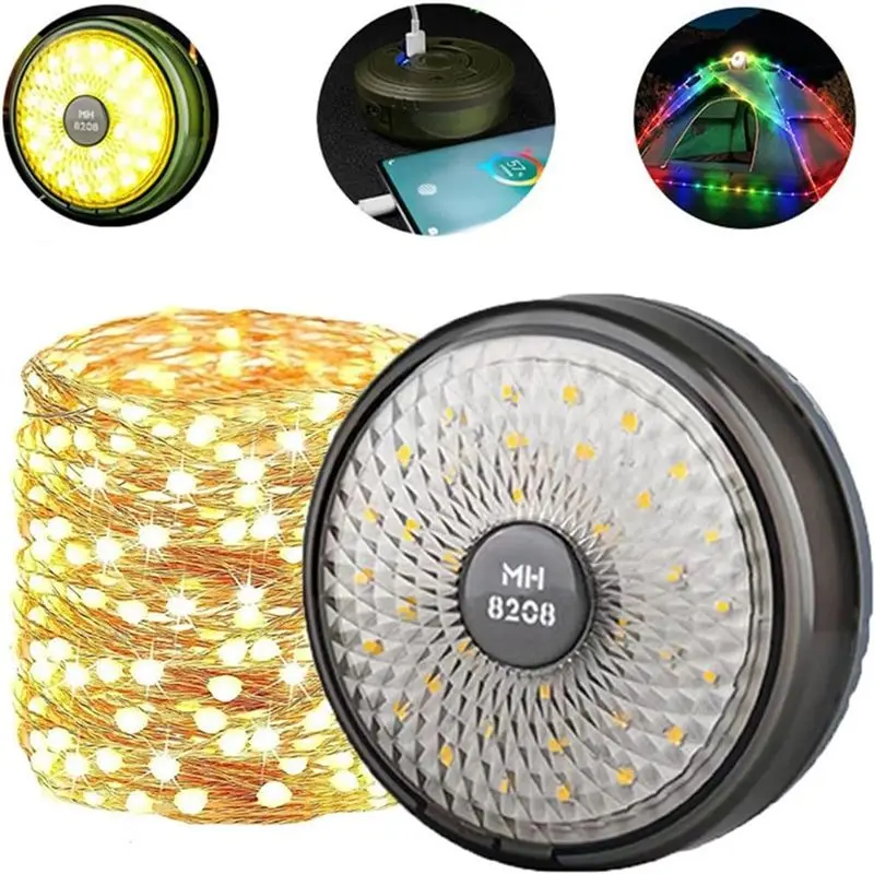 ABWZ-LED String Lights Camping Lantern USB Rechargeable 2 In 1 Portable Outdoor Light With 8 Lighting Modes Camping Light