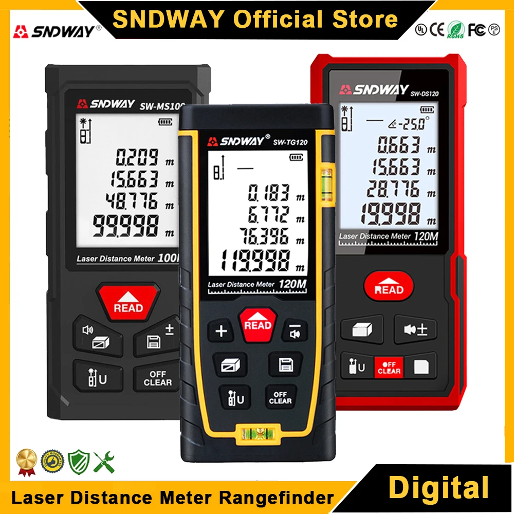 SNDWAY Laser Distance Meter Digital Rangefinder Mini Laser Tape Measure Range Finder Professional M/In/Ft Laser Measuring Meter