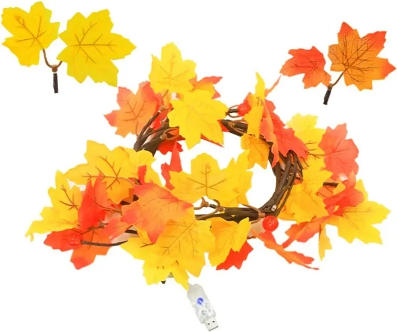 Thanksgiving Autumn Maple Leaf Vine Wall Light, Flexible Branch LED Fairy String Light Fall Maple Garland Lamp for Fireplace Wall Home Bedroom Decor