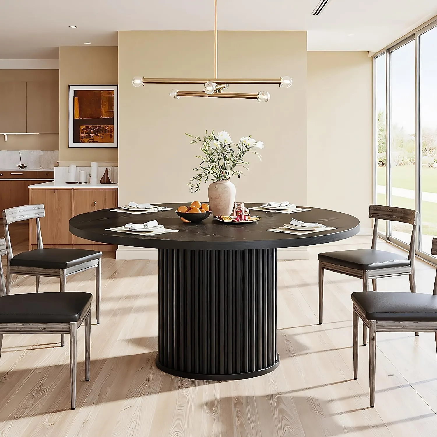 LITTLE TREE Round Dining Table for 4-6, 47-Inch Modern Circle Kitchen Table, Farmhouse Dinner Table for Dining Room, Kitchen