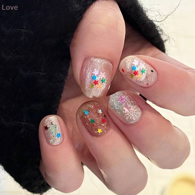 [L&P] لون ليزر ثلاثي الأبعاد مسمار بريق مزيج شكل نجمة لمسمار ملصقات الأظافر سحر 3 مللي متر ستار بلينغ اكسسوارات الديكور