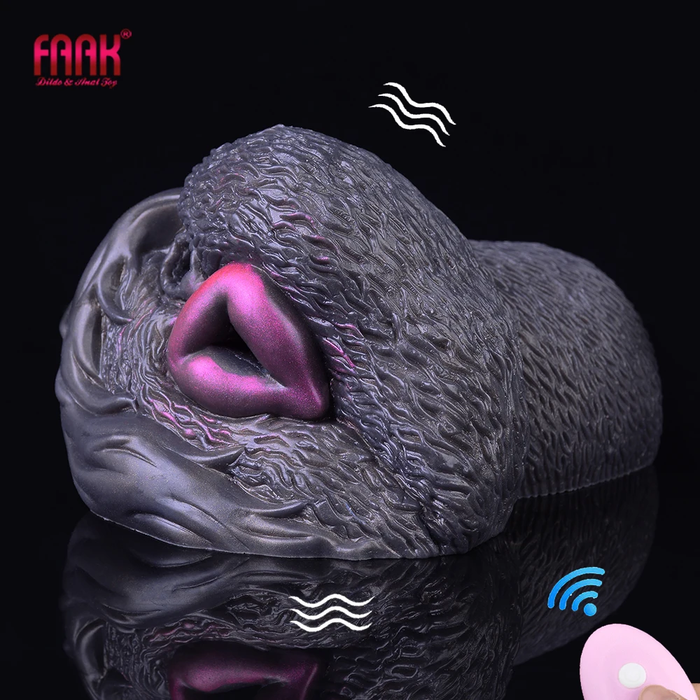 FAAK Wireless Control Silicone Male Masturbator Fantasy Dog Vibrating Pocket Pussy Stroker 3D Lifelike Butt With Vagina Anal