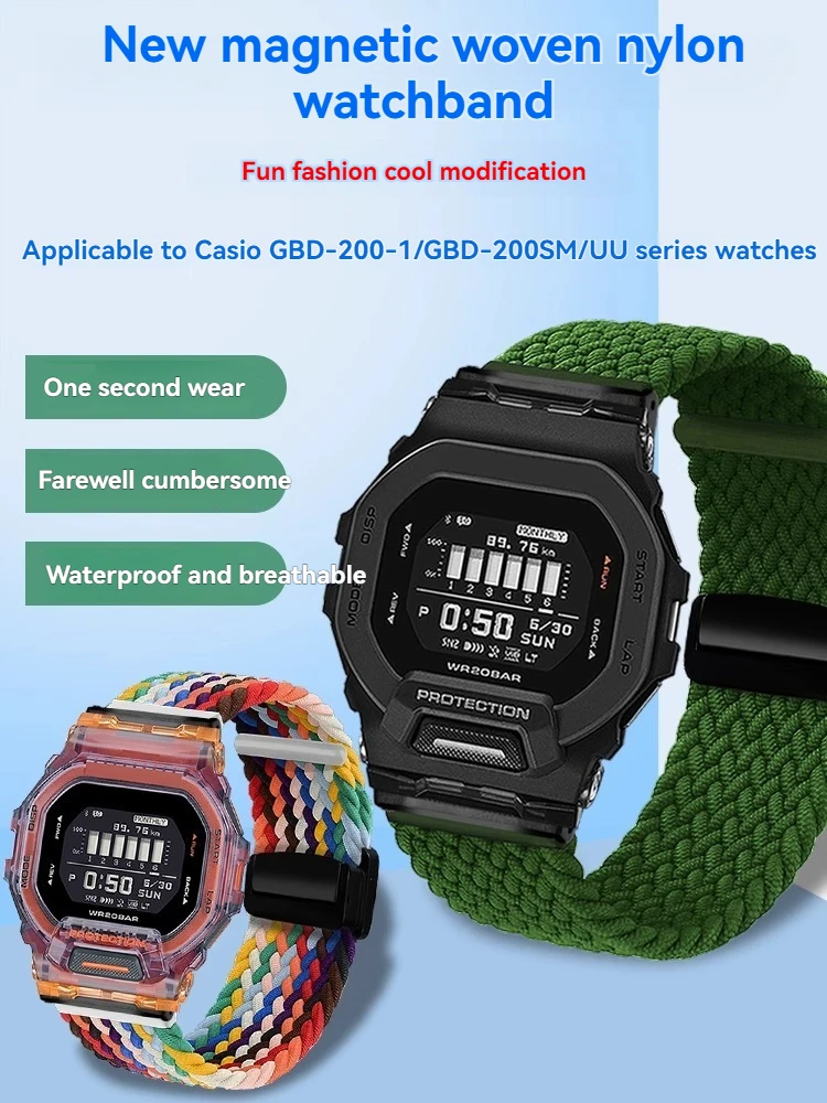 Correa de reloj GBD 200 para G-SHOCK Casio GBD-200-1A serie GBD-200RD-4 correa de nailon elástico hebilla plegable magnética accesorios para hombres
