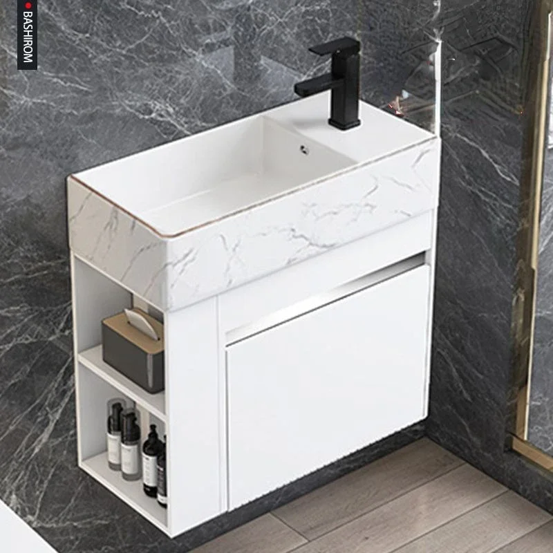 

Bathroom Vanity Cabinet with Sink Minimalist Mini Bathroom Cabinet with Side Storage Ceramic Integrated Basin Bathroom Furniture