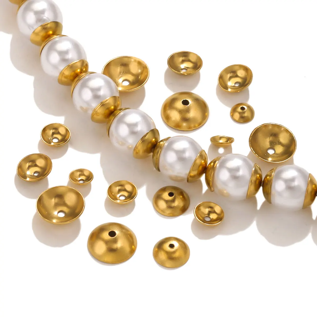 50pcs Stainless Steel Round Bead Caps Charm PVD 18k Gold Plated Spacer Bead for DIY Bead Jewelry Making Needlework Supplies