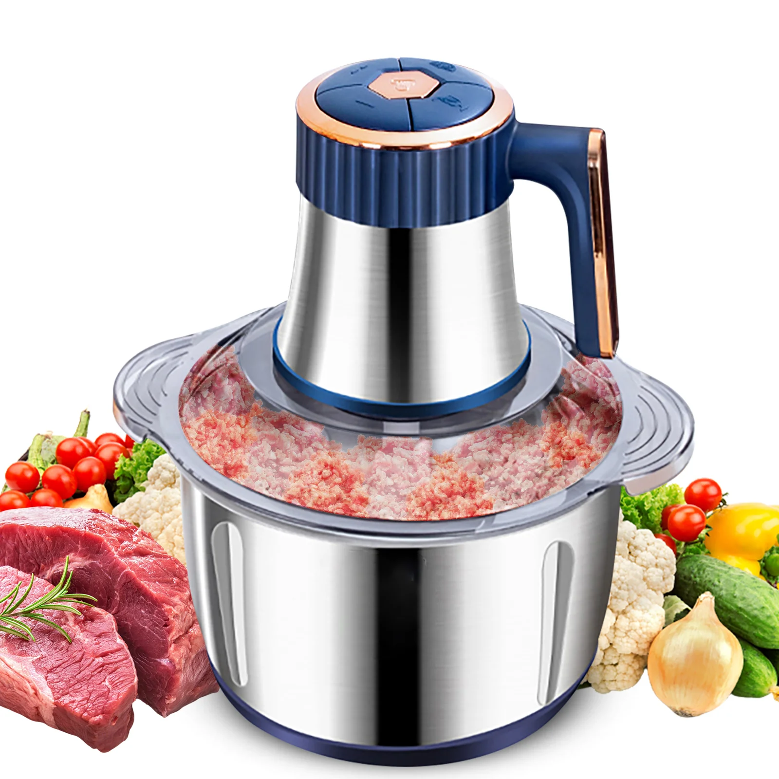 Elektrische Fleischzerkleinerer 5L Lebensmittelzerkleinerer Edelstahl Multifunktionaler Gemüseschneider Prozessor Zerkleinerer für Hausgemachtes Essen – Detail 1