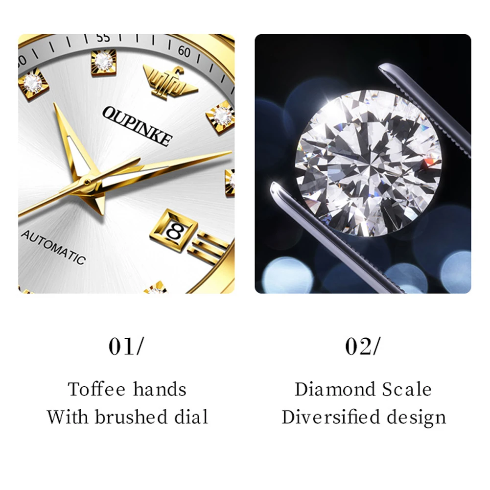 Top Brand OUPINKE Real Diamond Couple Watches Luxury Original Swiss Movement Automatic Mechanical Wrist Watch for Men Women Gift