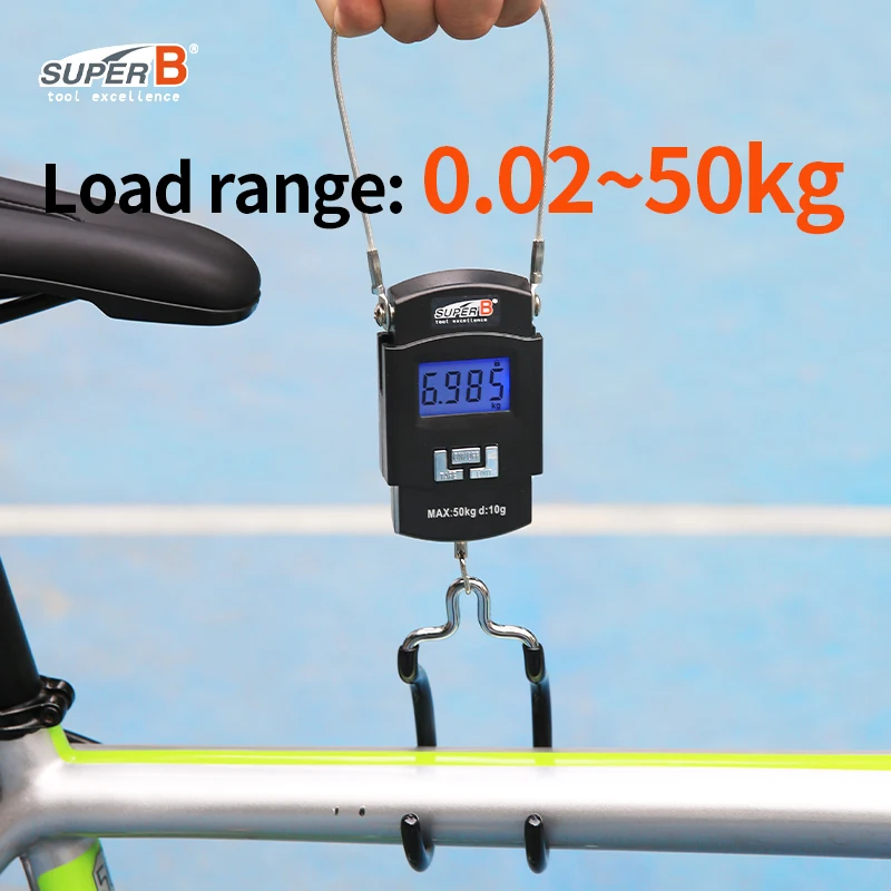 Super B 50Kg 10g Hanging LED Digital Scale Measure Max 50KG Electronic Scale Double Hook Design Easy to Operate for Bike Repair